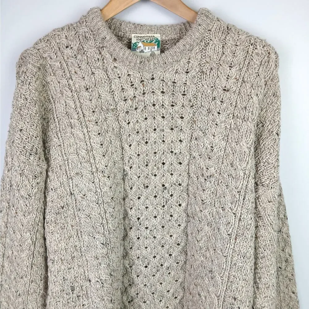 CONNEMARA KNITWEAR Men's SZ XL Irish Pure Wool Fisherman Sweater Oatmeal